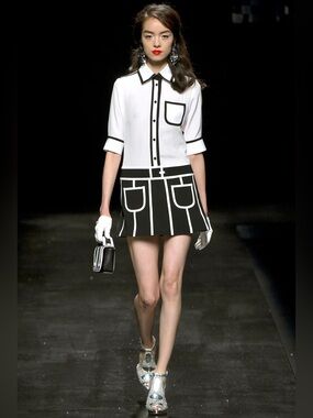 MOSCHINO SPRING 2013 RUNWAY COLLECTION WHITE BLACK COLORBLOCK 6 S SILK DRESS NEW